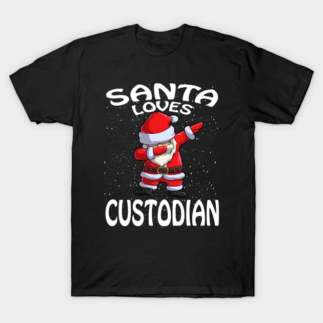 Santa Loves Custodian Christmas T-Shirt by intelus